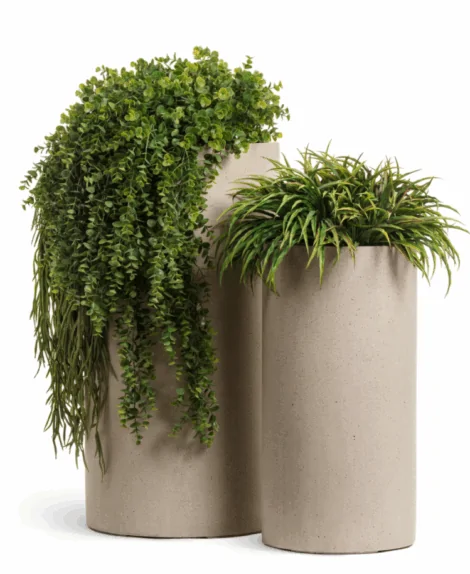 Кашпо TREEZ Effectory — Beton — Высокий цилиндр — Белый песок